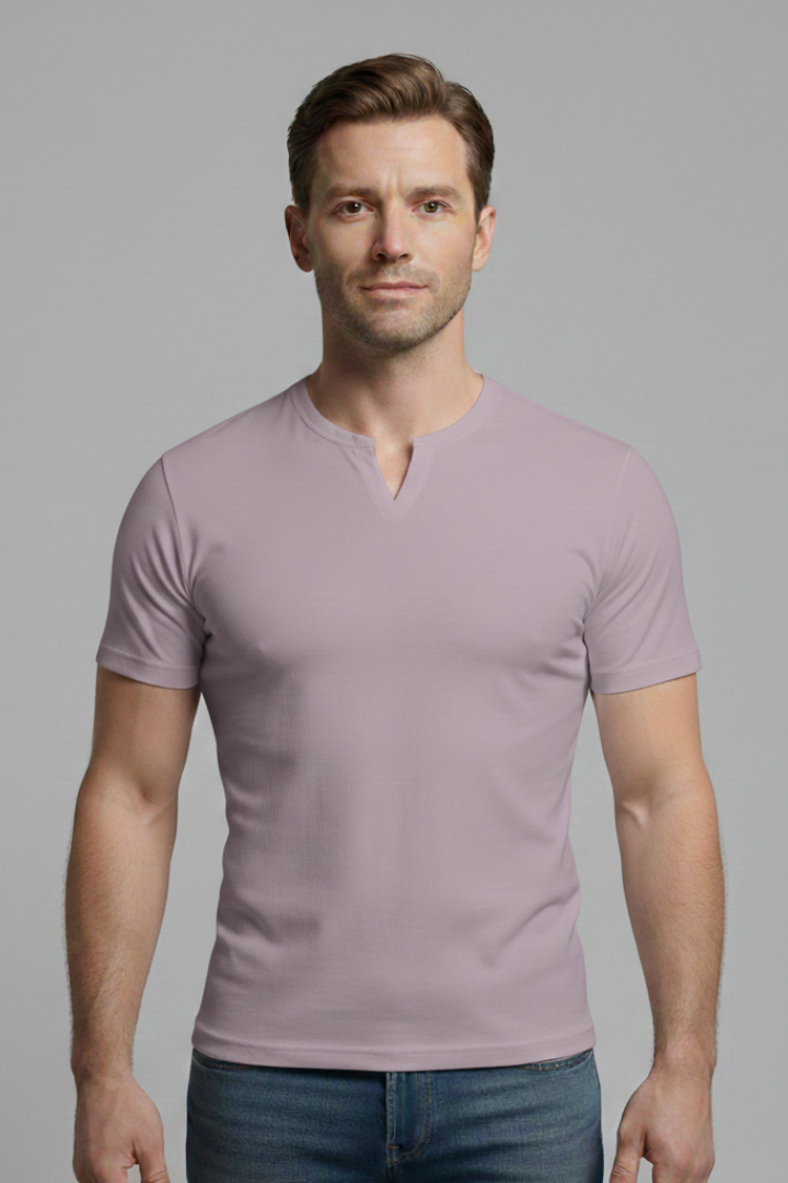 Men's Slim-Fit Shirt with V-Neck and Short Sleeves