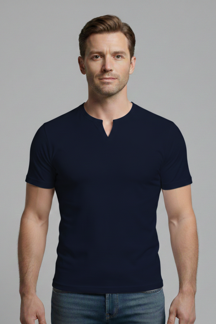 Men's Slim-Fit Shirt with V-Neck and Short Sleeves