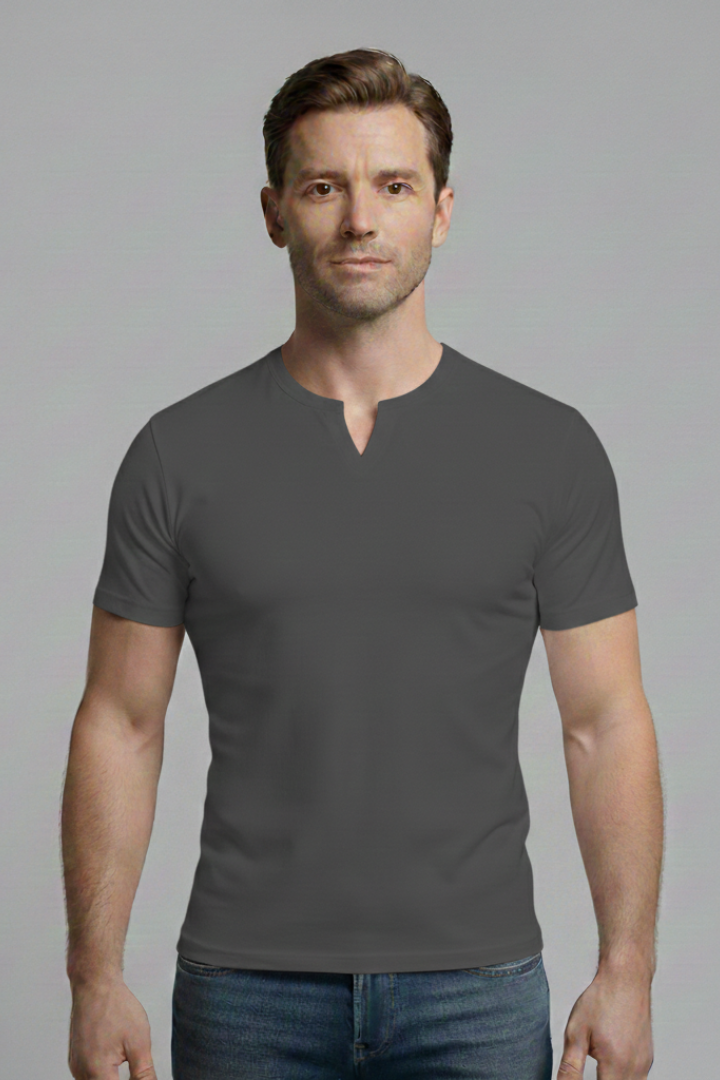 Men's Slim-Fit Shirt with V-Neck and Short Sleeves