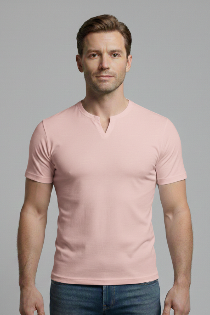 Men's Slim-Fit Shirt with V-Neck and Short Sleeves