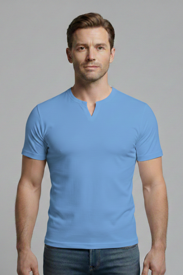 Men's Slim-Fit Shirt with V-Neck and Short Sleeves