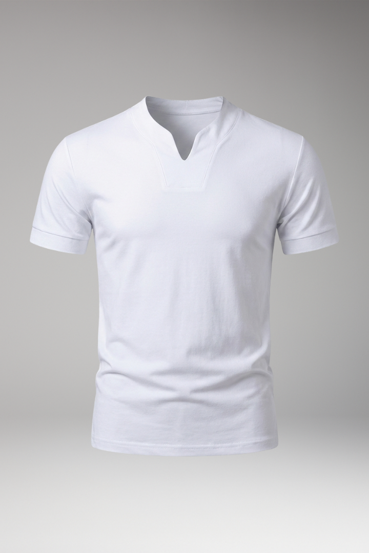 Men's Slim-Fit Shirt with V-Neck and Short Sleeves