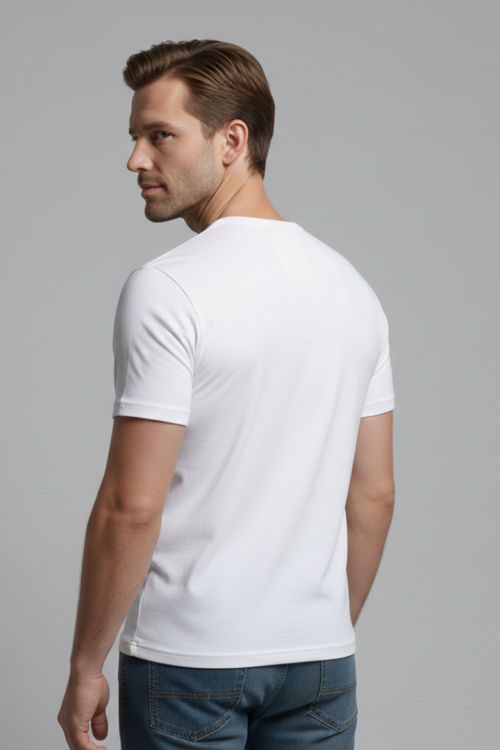 Men's Slim-Fit Shirt with V-Neck and Short Sleeves