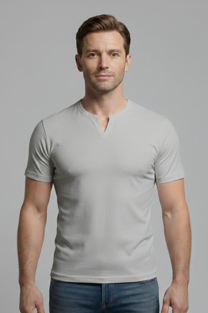 Men's Slim-Fit Shirt with V-Neck and Short Sleeves
