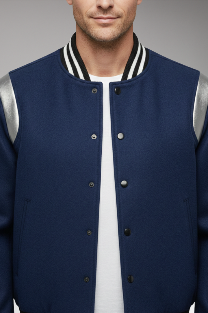 Men's Sporty Bomber Jacket with Contrasting Sleeves and Secure Buttons