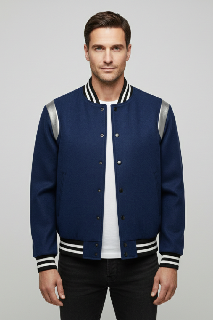 Men's Sporty Bomber Jacket with Contrasting Sleeves and Secure Buttons