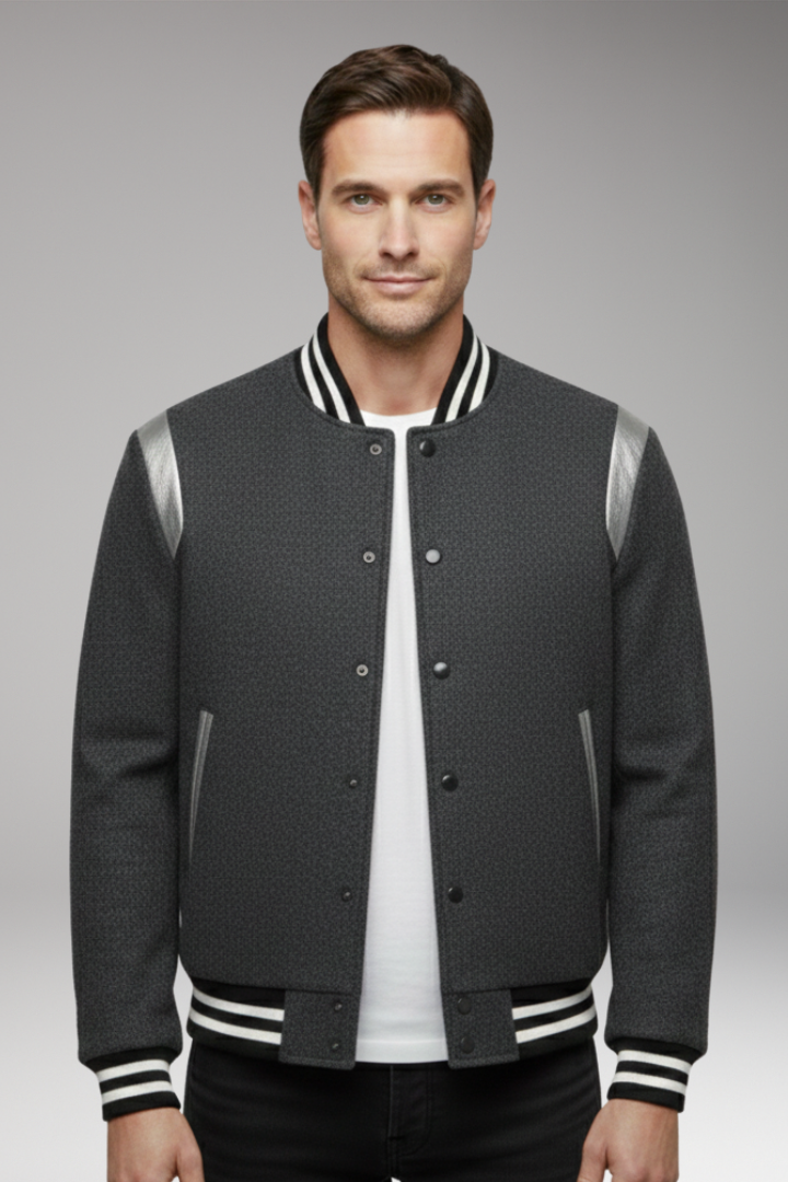 Men's Sporty Bomber Jacket with Contrasting Sleeves and Secure Buttons