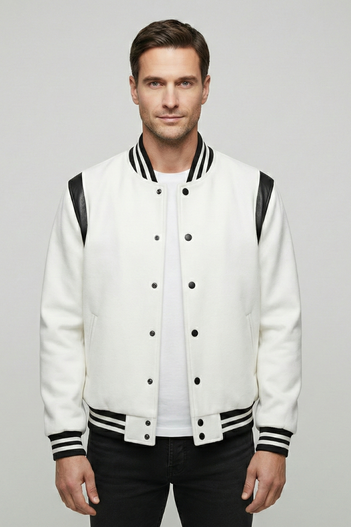 Men's Sporty Bomber Jacket with Contrasting Sleeves and Secure Buttons