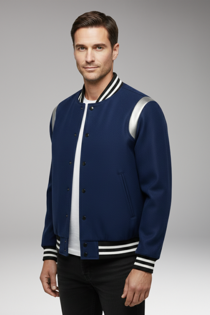 Men's Sporty Bomber Jacket with Contrasting Sleeves and Secure Buttons
