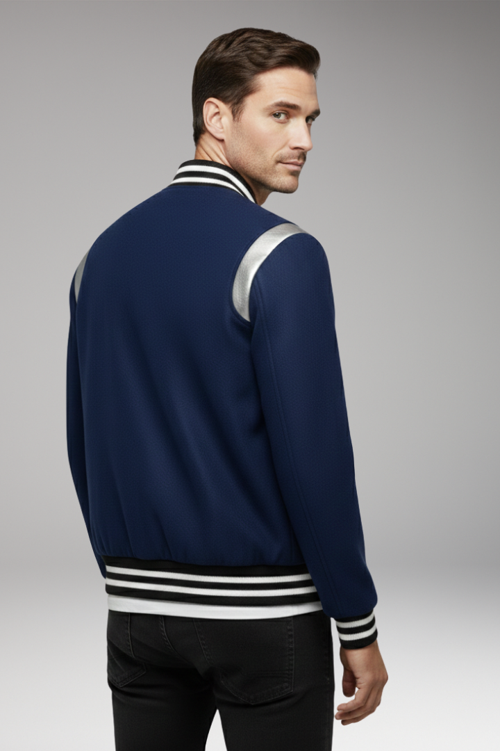 Men's Sporty Bomber Jacket with Contrasting Sleeves and Secure Buttons