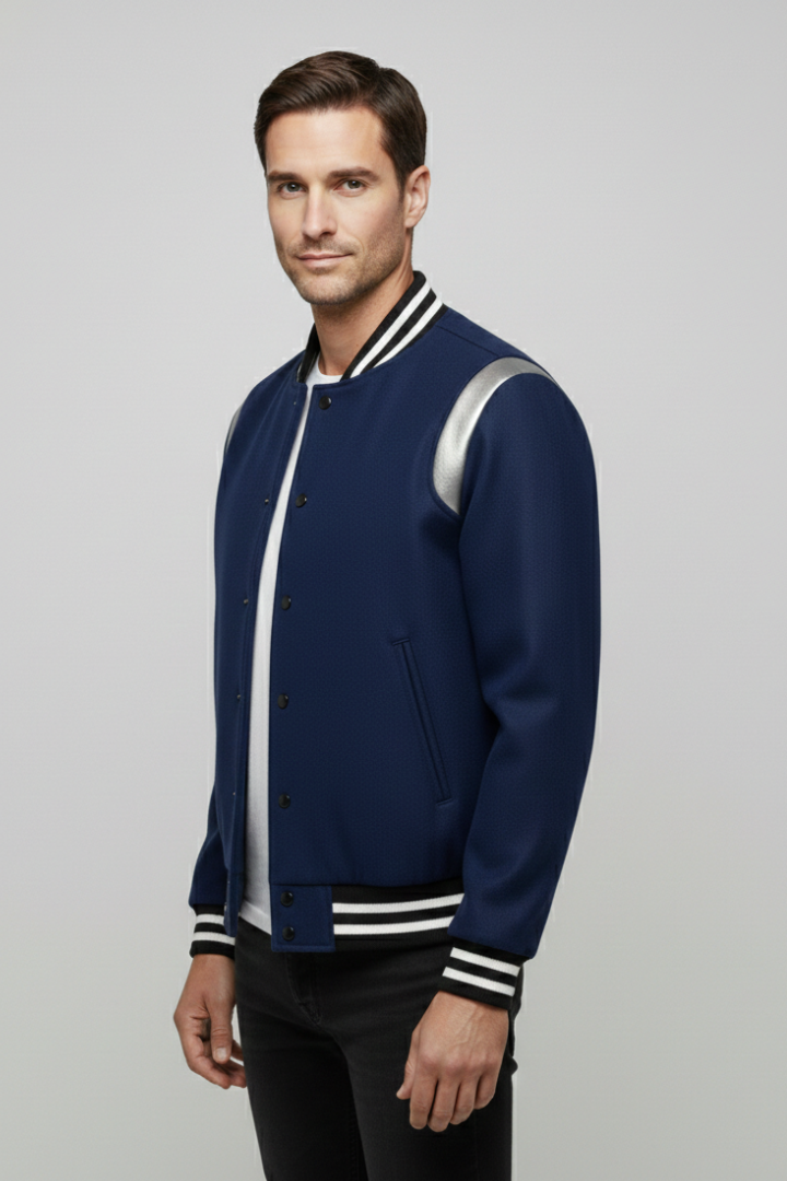 Men's Sporty Bomber Jacket with Contrasting Sleeves and Secure Buttons