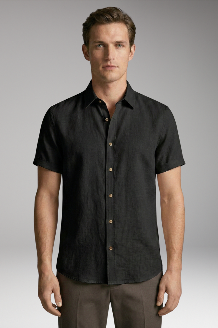 Men's Summer Shirt with Short Sleeves and Button Placket