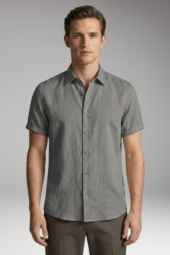 Men's Summer Shirt with Short Sleeves and Button Placket