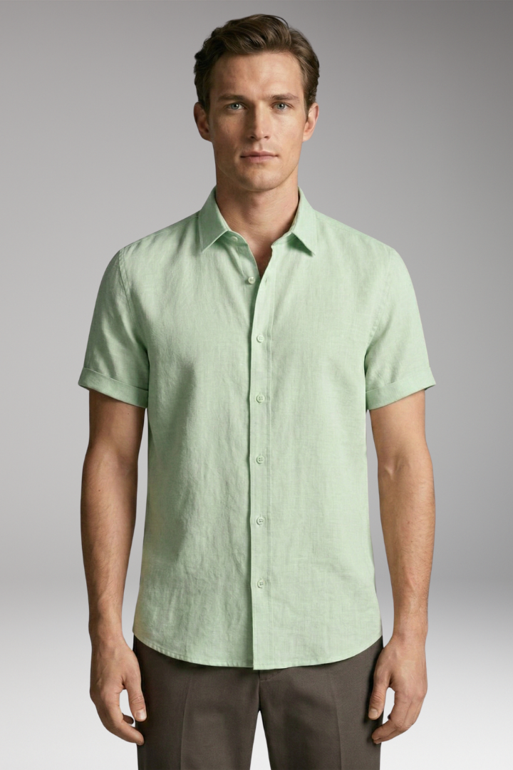 Men's Summer Shirt with Short Sleeves and Button Placket