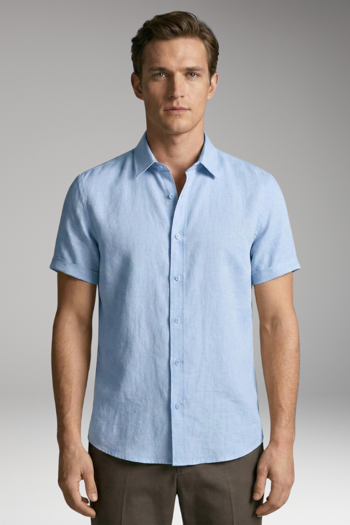 Men's Summer Shirt with Short Sleeves and Button Placket
