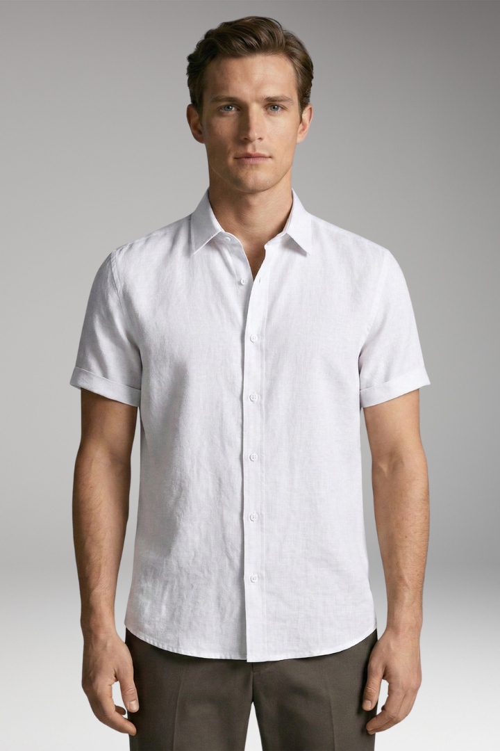 Men's Summer Shirt with Short Sleeves and Button Placket