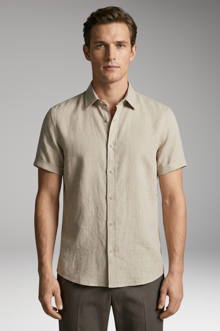 Men's Summer Shirt with Short Sleeves and Button Placket