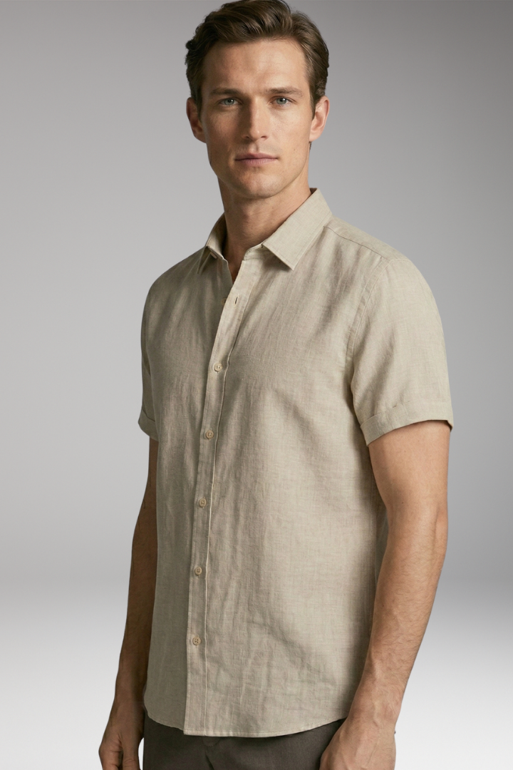 Men's Summer Shirt with Short Sleeves and Button Placket
