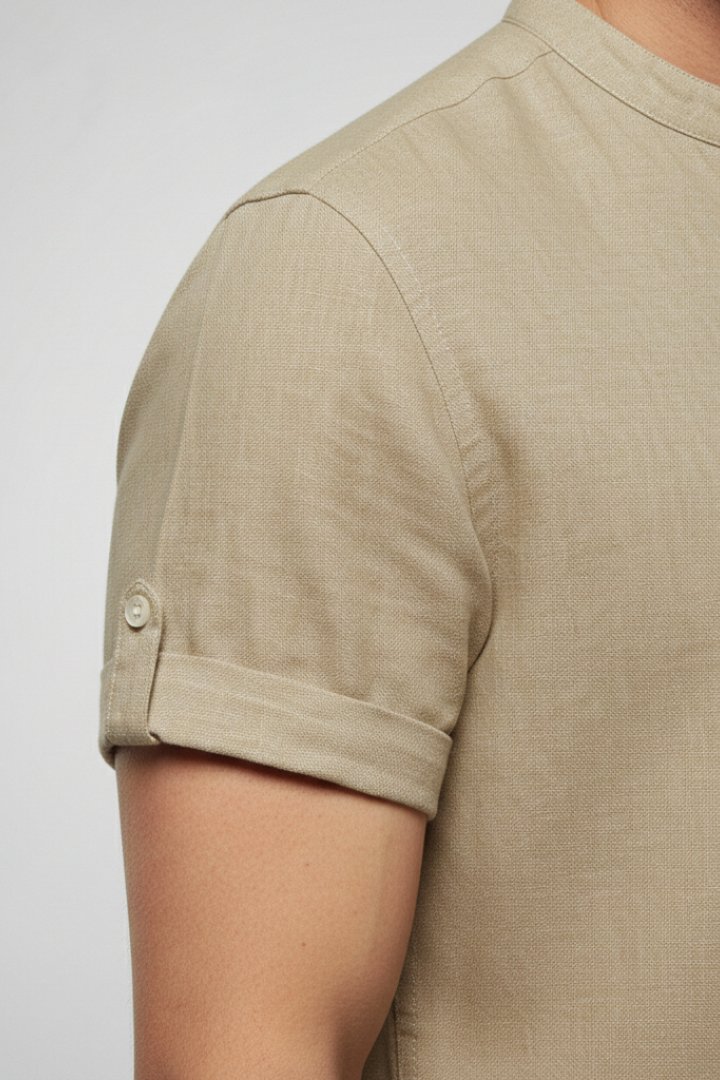Men's Summer T-Shirt with Stand-Up Collar and Button Placket