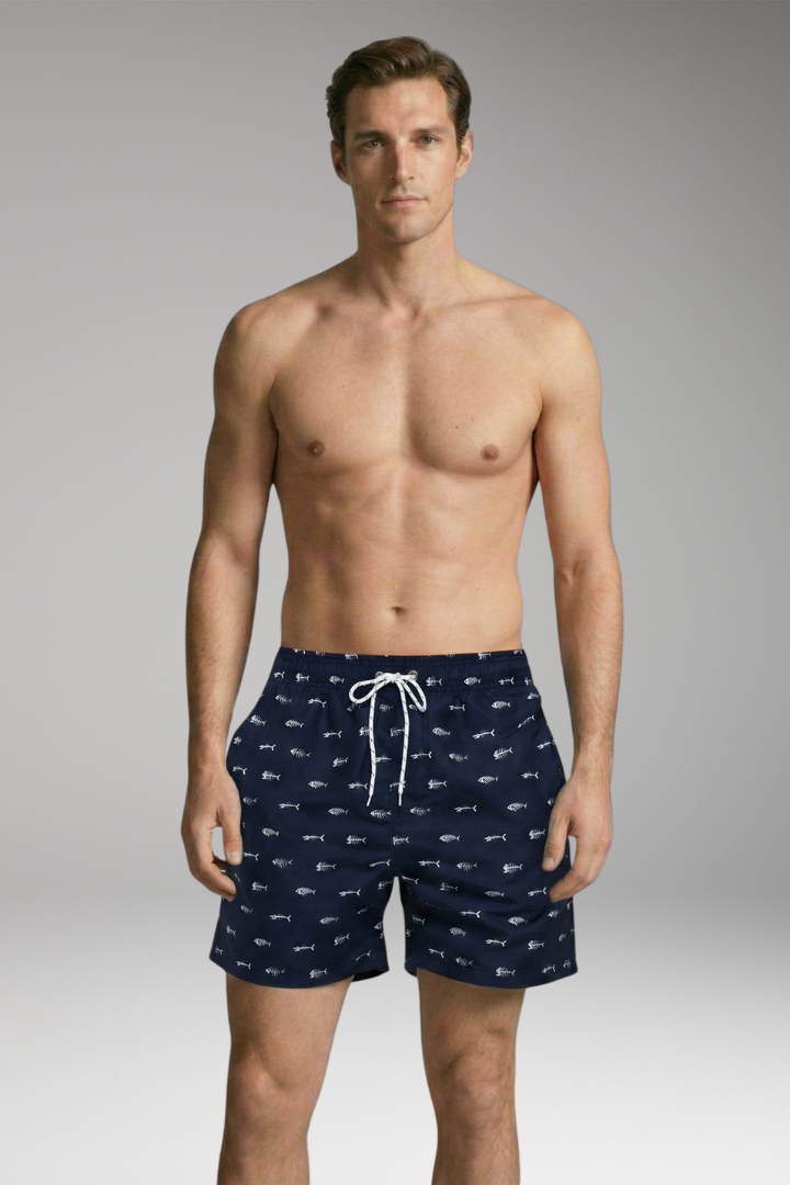 Men’s Swim Shorts with Fruit Print and Elastic Waistband