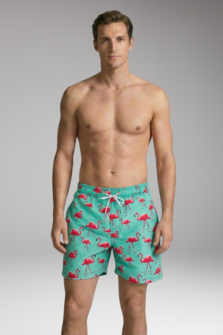 Men’s Swim Shorts with Fruit Print and Elastic Waistband