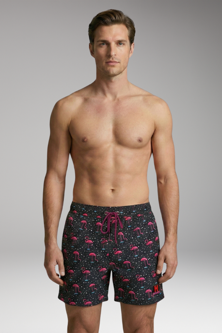 Men’s Swim Shorts with Fruit Print and Elastic Waistband