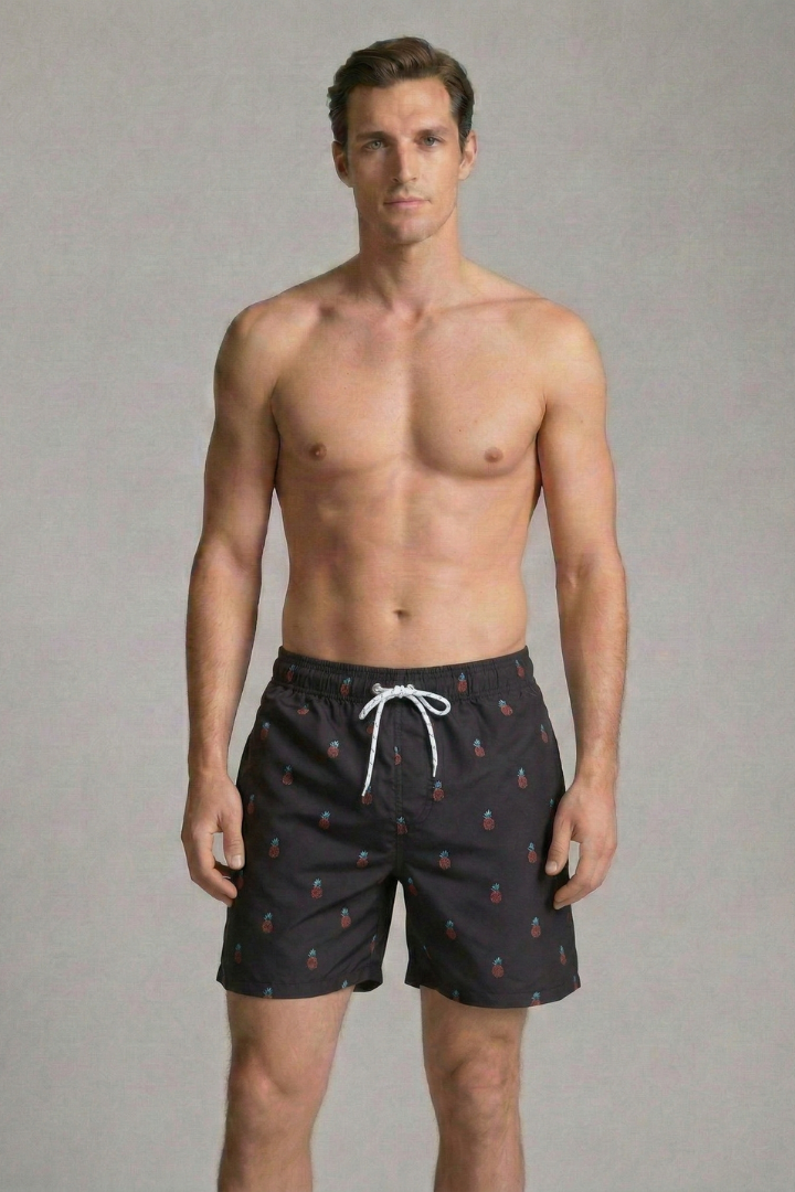 Men’s Swim Shorts with Fruit Print and Elastic Waistband