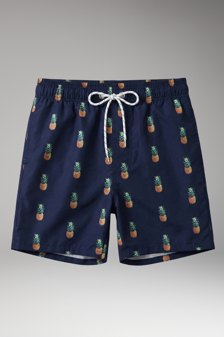 Men’s Swim Shorts with Fruit Print and Elastic Waistband