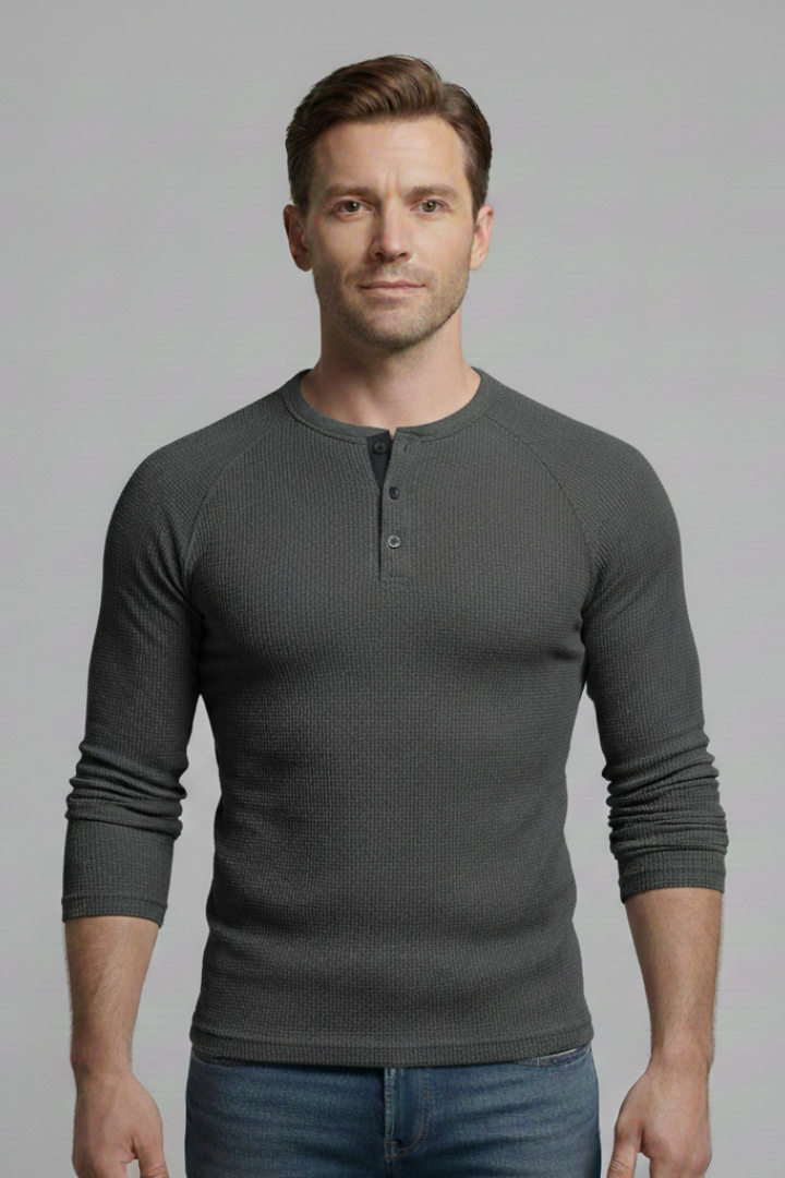 Men's T-Shirt with Henley Neckline and Long Sleeves
