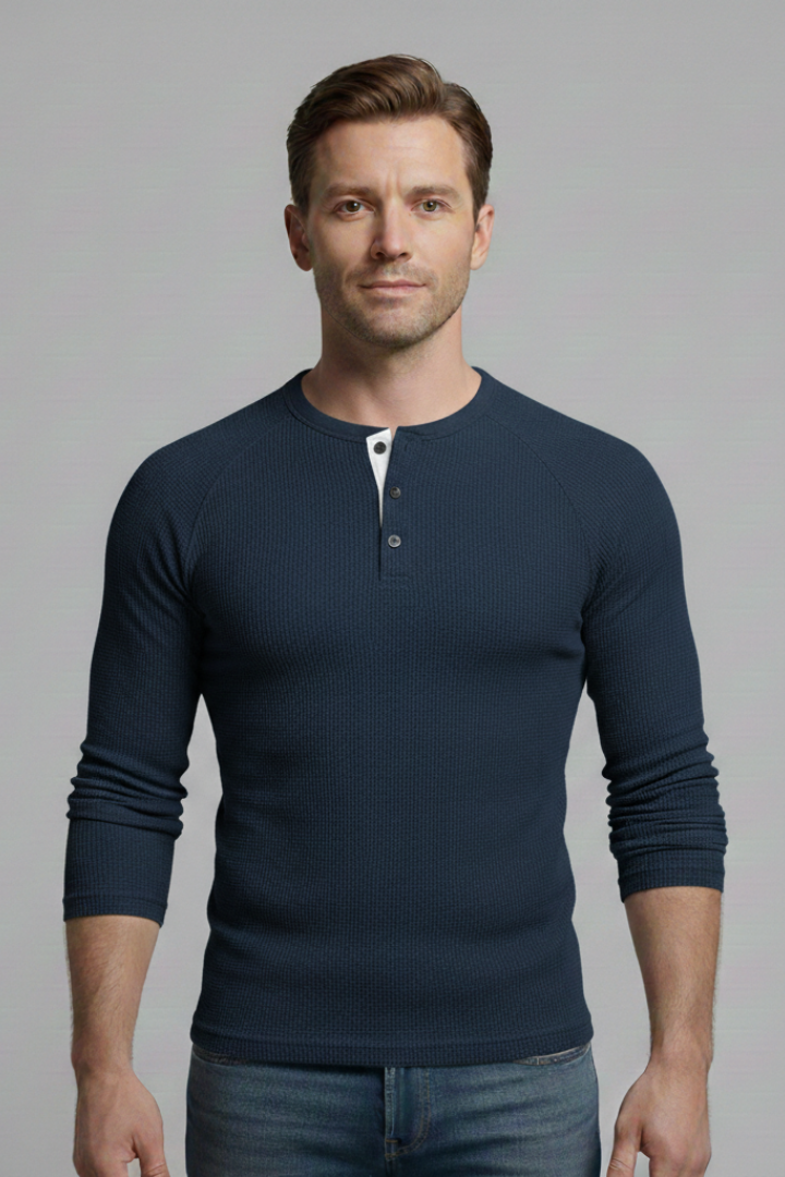 Men's T-Shirt with Henley Neckline and Long Sleeves