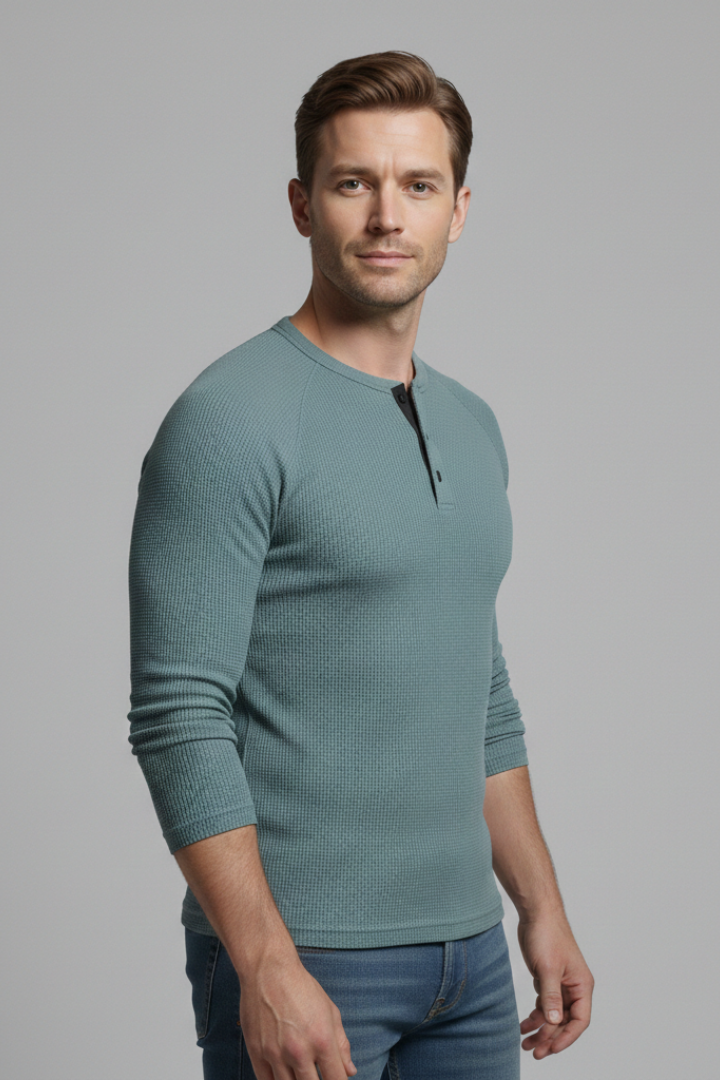 Men's T-Shirt with Henley Neckline and Long Sleeves