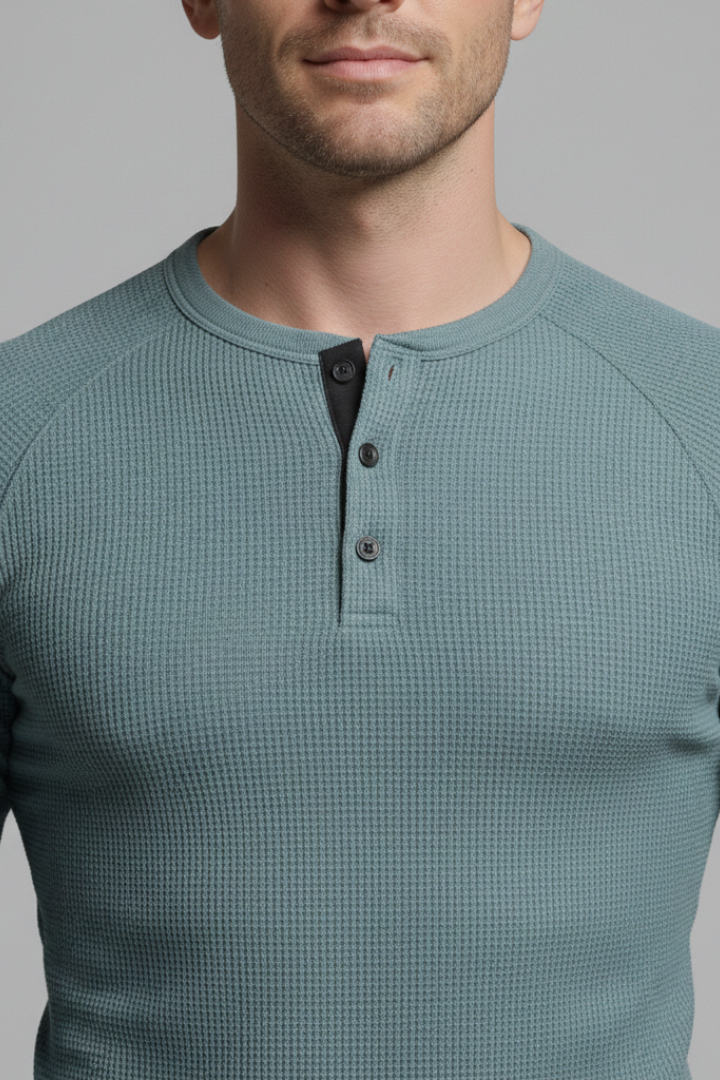 Men's T-Shirt with Henley Neckline and Long Sleeves