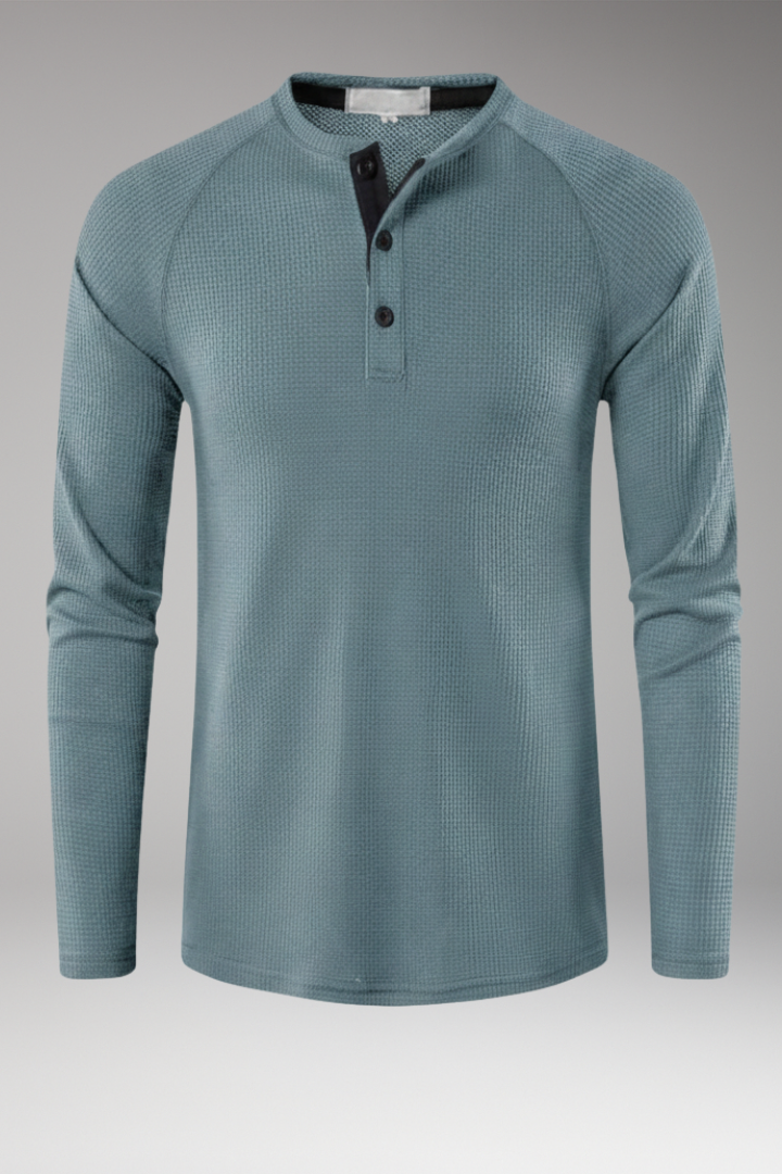 Men's T-Shirt with Henley Neckline and Long Sleeves