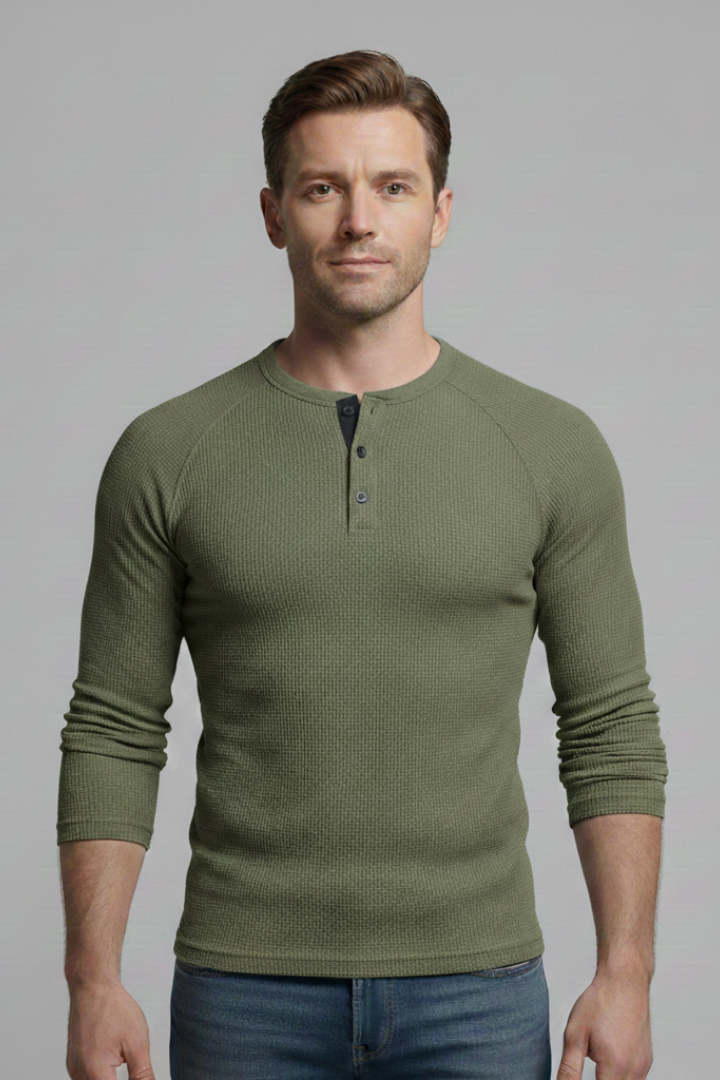 Men's T-Shirt with Henley Neckline and Long Sleeves