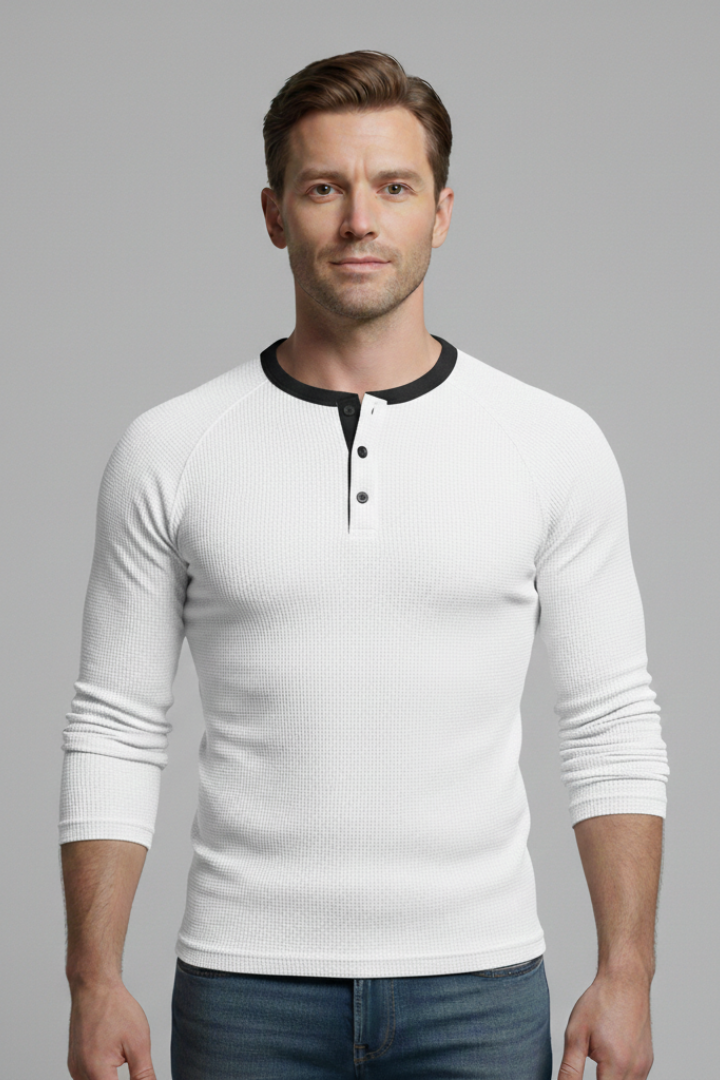 Men's T-Shirt with Henley Neckline and Long Sleeves