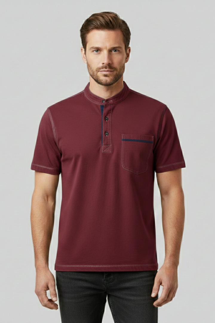 Men's T-shirt with Henley Neckline and Chest Pocket