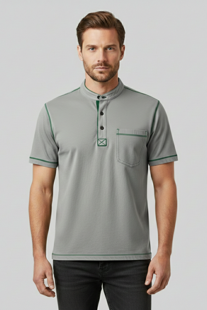 Men's T-shirt with Henley Neckline and Chest Pocket