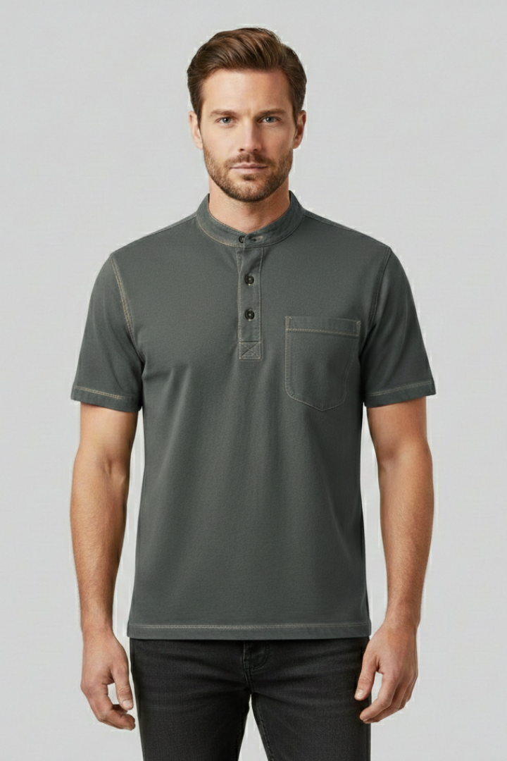 Men's T-shirt with Henley Neckline and Chest Pocket