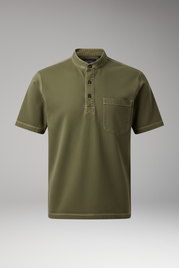 Men's T-shirt with Henley Neckline and Chest Pocket