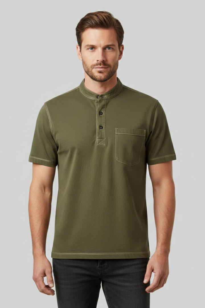Men's T-shirt with Henley Neckline and Chest Pocket