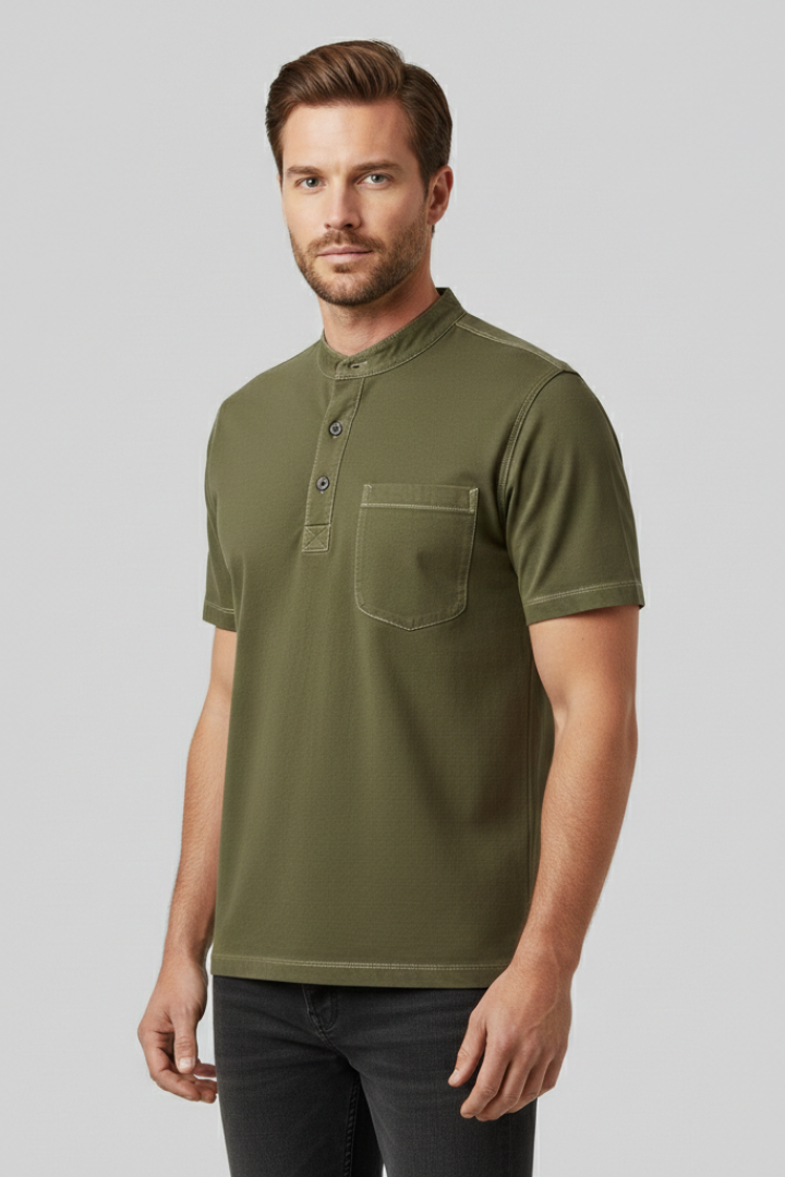 Men's T-shirt with Henley Neckline and Chest Pocket