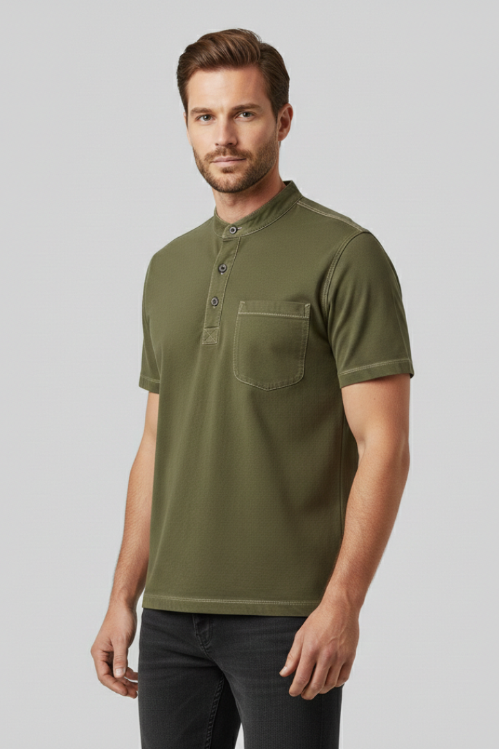 Men's T-shirt with Henley Neckline and Chest Pocket