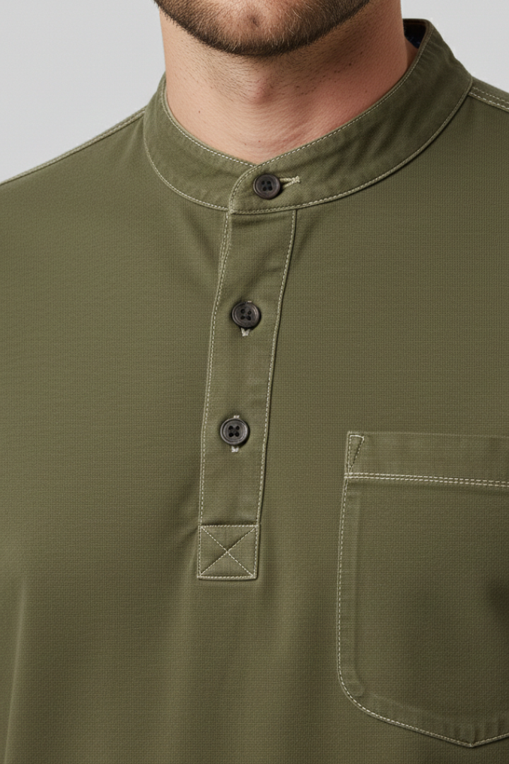 Men's T-shirt with Henley Neckline and Chest Pocket