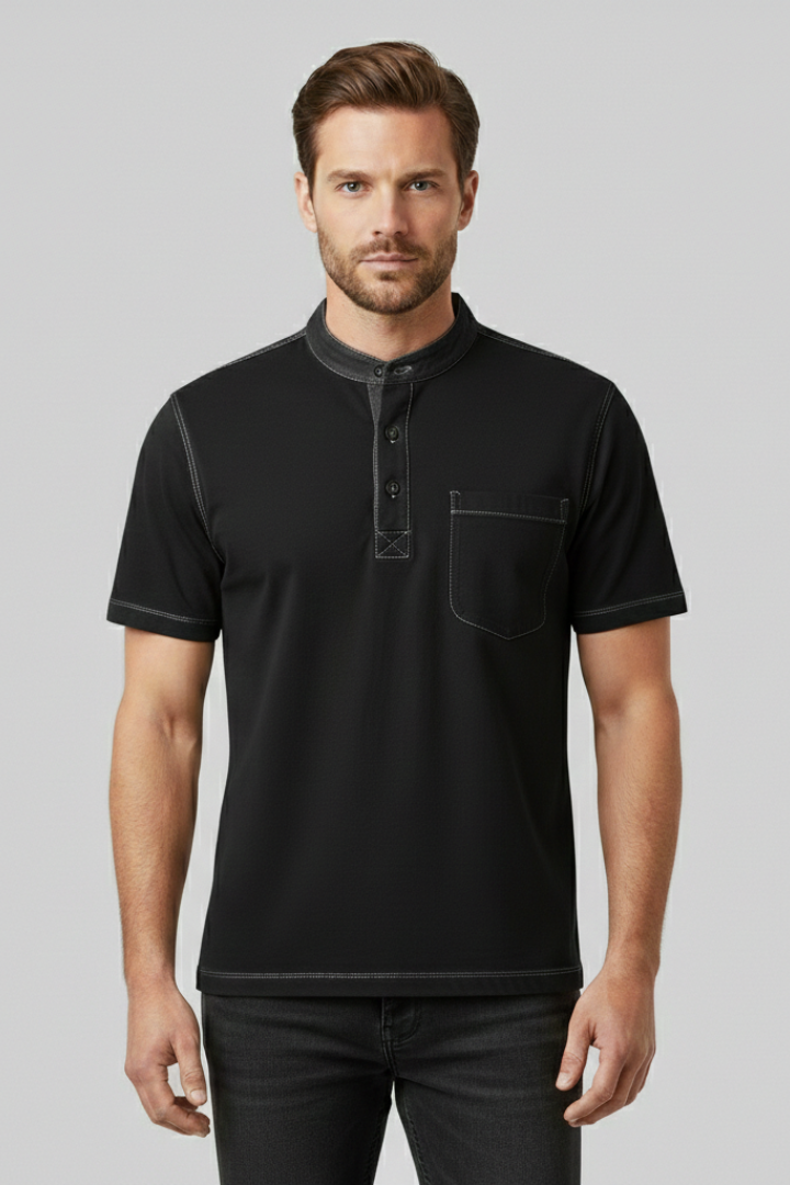 Men's T-shirt with Henley Neckline and Chest Pocket