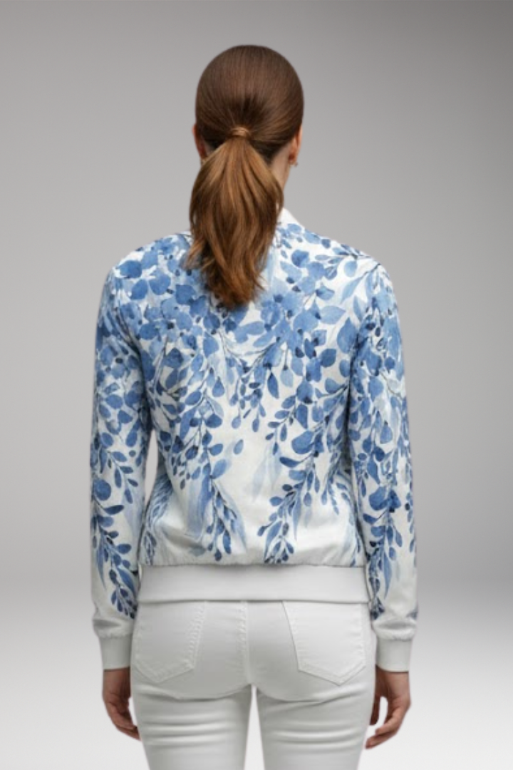 Women’s Floral Bomber Jacket with Zip and Ribbed Hem