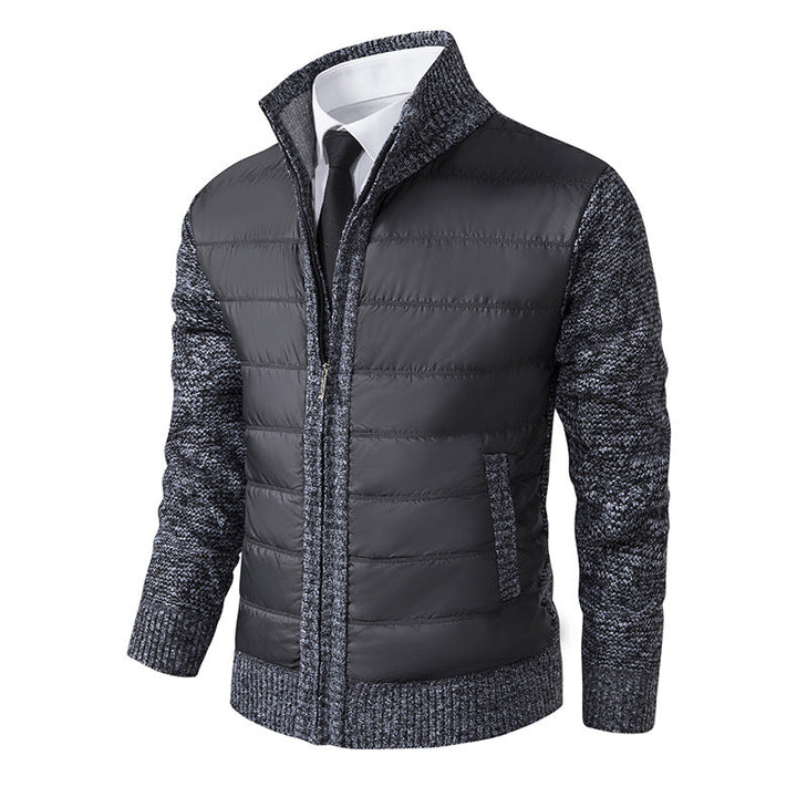 Men's Quilted Hybrid Zip-Up Cardigan with Stand Collar
