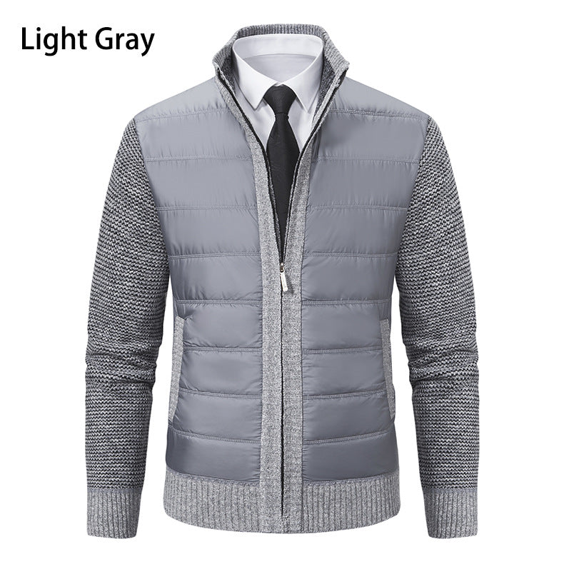 Men's Quilted Hybrid Zip-Up Cardigan with Stand Collar