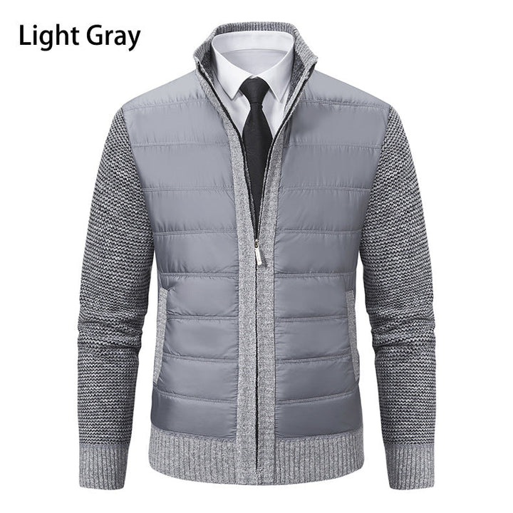 Men's Quilted Hybrid Zip-Up Cardigan with Stand Collar
