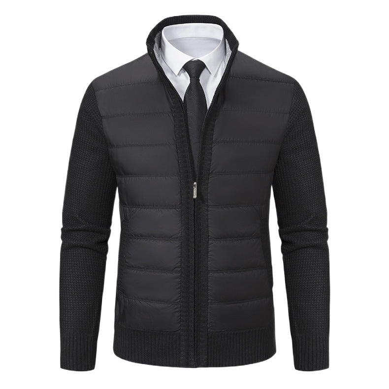 Men's Quilted Hybrid Zip-Up Cardigan with Stand Collar