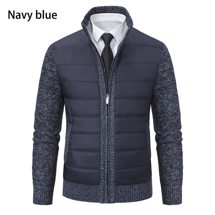 Men's Quilted Hybrid Zip-Up Cardigan with Stand Collar